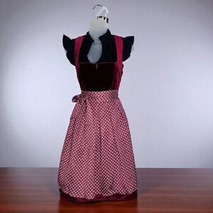 New Large Oktoberfest Red Burgundy Velvet Dirndl Dress Bavarian German Festival